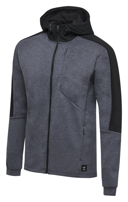 hmlTROPPER ZIP HOODIE, BLACK IRIS MELANGE, packshot