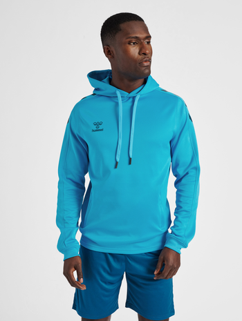 hmlCORE XK POLY SWEAT HOODIE, BLUE DANUBE, model