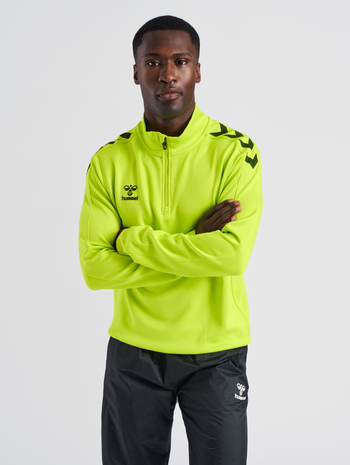 hmlCORE XK HALF ZIP POLY SWEAT, LIME POPSICLE, model