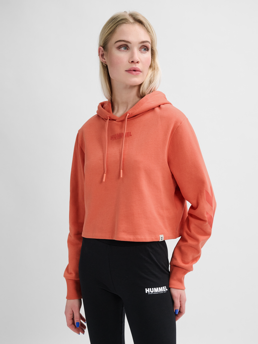 hmlLEGACY WOMAN CROPPED HOODIE, APRICOT BRANDY, model