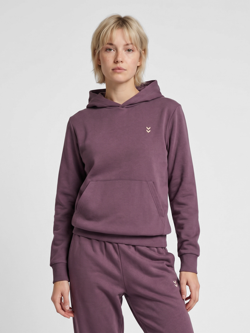 hmlPULSE W SWEAT HOODIE, BLACK PLUM, model