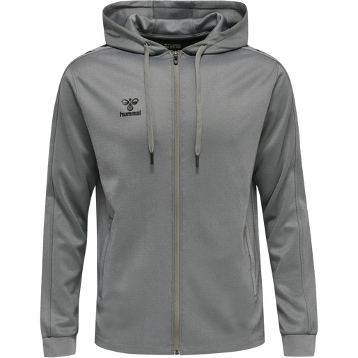 hmlCORE XK POLY ZIP HOOD SWEAT, GREY MELANGE, packshot
