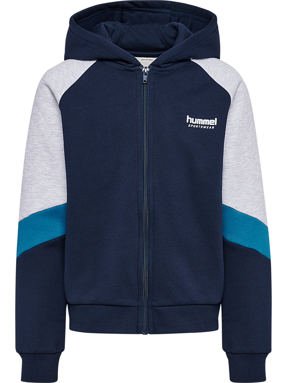 hmlJR LOOSE BLOCKED ZIP HOODIE, DRESS BLUES, packshot