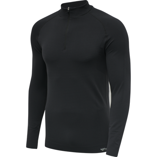 hmlSTROKE SEAMLESS HALF ZIP, BLACK, packshot