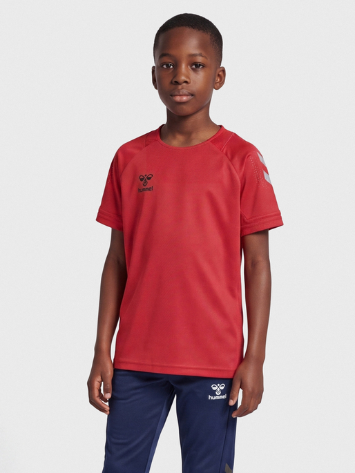 hmlLEAD S/S POLY JERSEY KIDS, TRUE RED, model