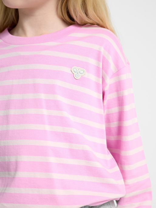 hmlJR LOOSE STRIPE T-SHIRT L/S BEE, PASTEL LAVENDER, model