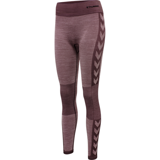 hmlCLEA SEAMLESS MID WAIST TIGHTS, FUDGE/WOODROSE MELANGE, packshot