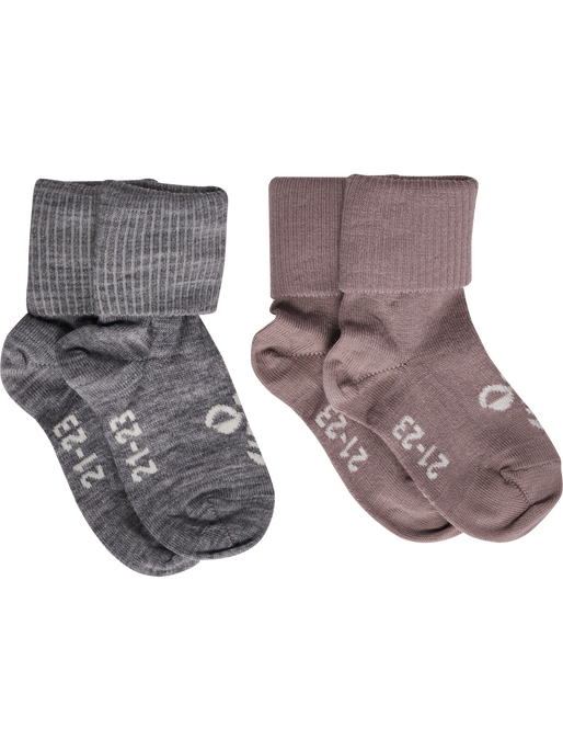 hmlMINI WOOL 2-PACK SOCKS, GREY MELANGE/TWILIGHT MAUVE, packshot
