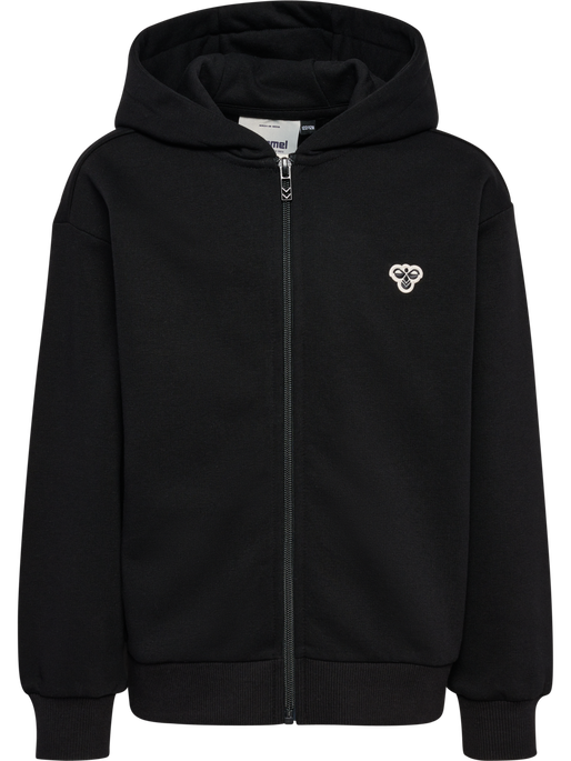 hmlJR LOOSE ZIP HOODIE BEE, BLACK, packshot