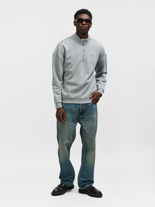 hmlLOOSE HALF ZIP  BEE, GREY MELANGE, model