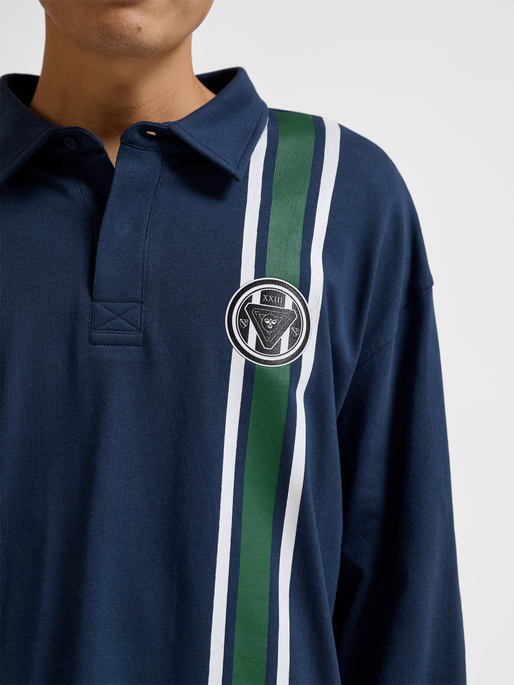 hmlLOOSE SOCCER POLO L/S, DRESS BLUES, model