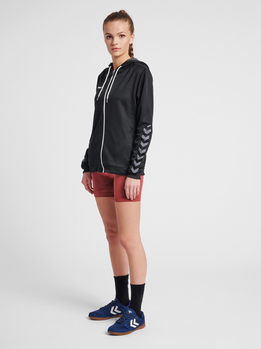 hmlAUTHENTIC POLY ZIP HOODIE WOMAN, BLACK/WHITE, model
