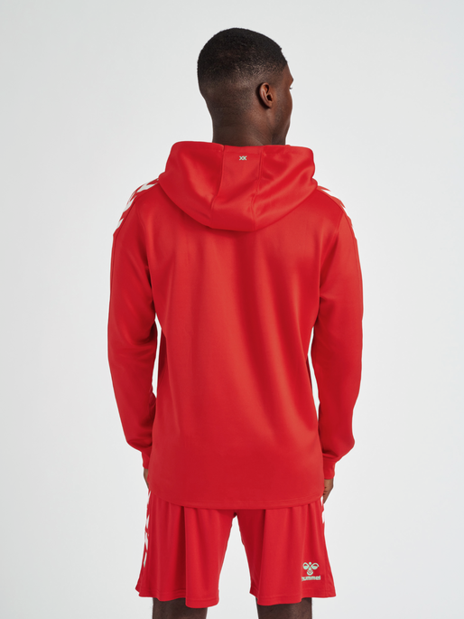 hmlCORE XK POLY ZIP HOOD SWEAT, TRUE RED, model