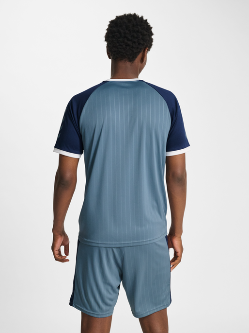 hmlPULSE STRIPE T-SHIRT S/S, BLUE MIRAGE/DRESS BLUE, model
