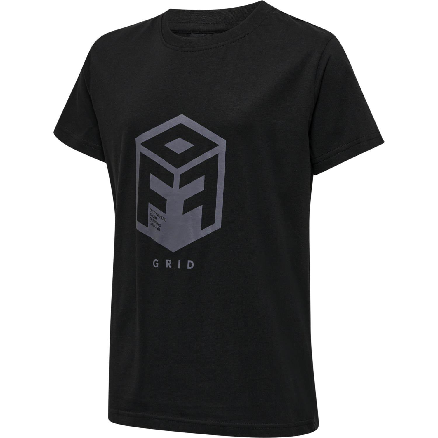 hmlOFFGRID COTTON JERSEY S/S KIDS, JET BLACK/FORGED IRON, packshot