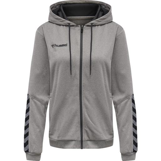 hmlAUTHENTIC POLY ZIP HOODIE WOMAN, GREY MELANGE, packshot
