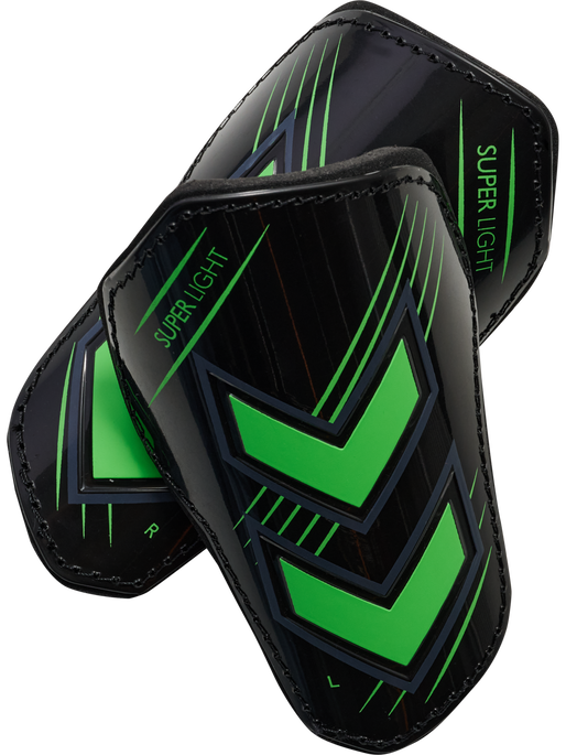 hmlSHIN GUARDS SUPER LIGHT, BLACK/GREEN GECKO, packshot
