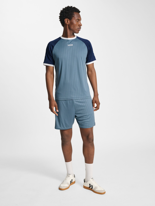 hmlPULSE STRIPE T-SHIRT S/S, BLUE MIRAGE/DRESS BLUE, model