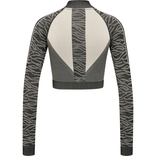 hmlMT MILA SEAMLESS CROP HALF ZIP, BLACK/CHATEAU GREY, packshot