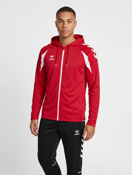 hmlCORE 2.0 ZIP HOODIE, TRUE RED/WHITE, model